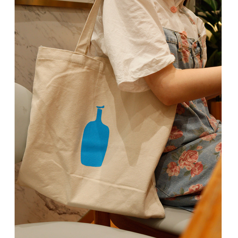 Customized BLUEBOTTLE portable men and women with the same% ARABICA small blue bottle bag shoulder diagonal canvas bag simple