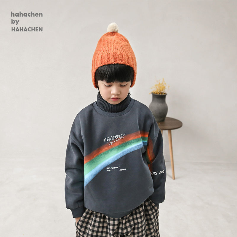 Boy gush sweatshirt winter double layer warm and thickened fake two sets headcoat children's Korean version of the autumn and winter clothing