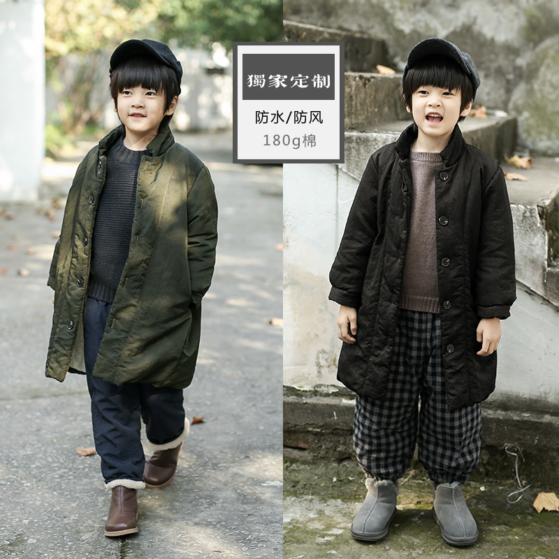 Haha Chen Children's Clothes Children Laid Cotton Jacket Art Retro Boy Cotton Clothing 2019 Spring-Style Children Mid-Length Version Windproof Waterproof