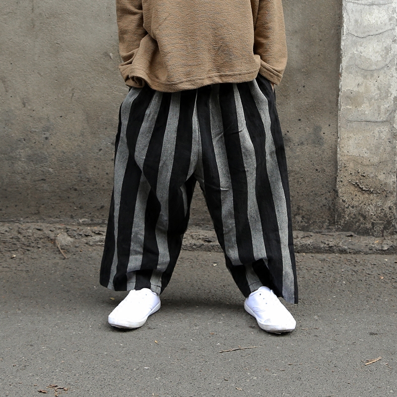 (Small Code Benefits Zone) Children original cotton linen wide pants striped long pants break code clear cabin no deback