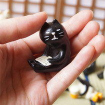 DEC0062 Japanese Japanese style reading black cat resin small ornament