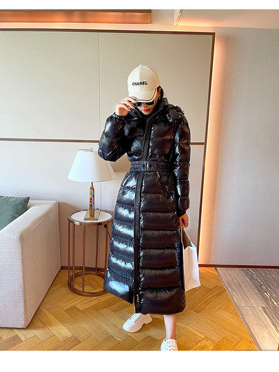 Super thick down jacket for women long to ankle 95 white duck down 400G snow jersey black slim hooded jacket