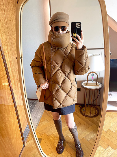 Special offer (clear) super thick down jacket for women new high collar windproof warm mid-length white duck down loose slim coat