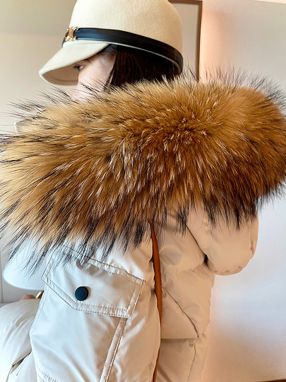 Down jacket for women 2025 new winter thickened and warm white duck down mid-length slim raccoon fur collar winter jacket