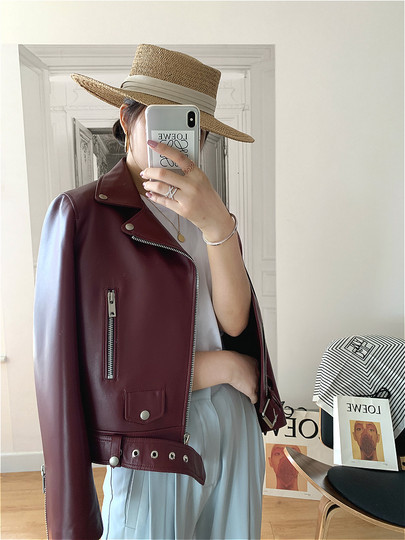 2025 Spring New Imported Sheepskin Leather Jacket Women's Genuine Leather Jacket Women's Motorcycle Jacket Short Jacket Looks Slim