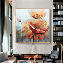 Pure hand-painted oil painting Nordic style abstract flower hanging painting restaurant Hall murals light luxury simple decorative painting lotus