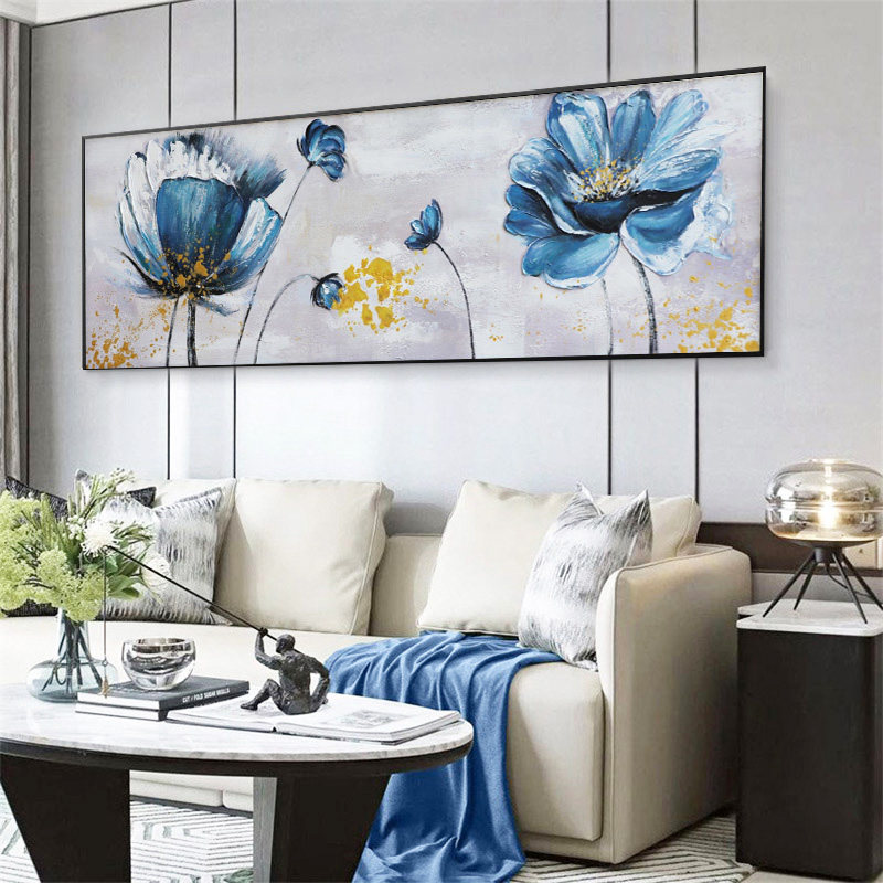 Pure hand painted oil painting living room Flowlotus decoration painting sofa background wall hanging cross-section new Chinese bedroom murals