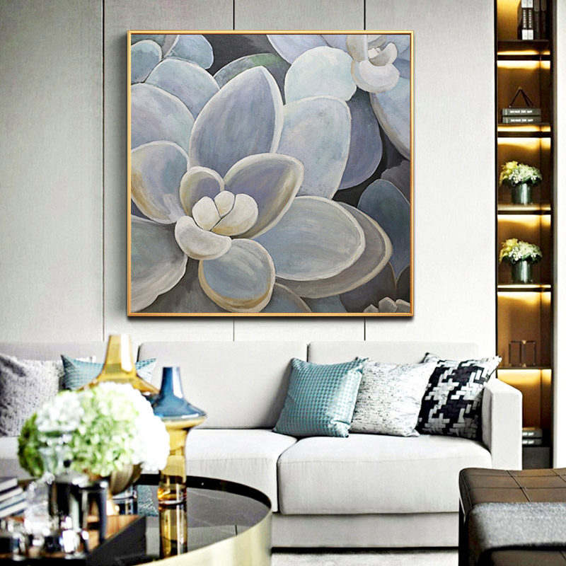 Nordic Flower Oil Painting Sofa Background Wall Hanging Painting Light Lavish Solid Living Room Decoration Painting Pure Hand Painted Villa Genguan Painting