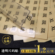 Spot transparent size sticker PVC clothes size label clothing hanging accessories round XS-3XL code