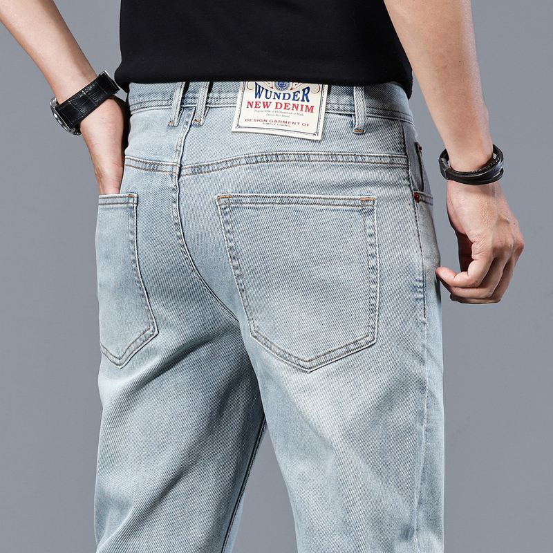 Simple and Stylish Light Blue Twill Fabric 2026 Spring/Summer New High-End Men's Straight-Leg Casual Jeans
