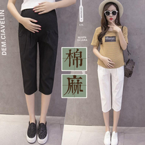 Pregnant women pants children summer thin pants fashion Capri pants wear leggings thin cotton linen 7-point pants summer clothes