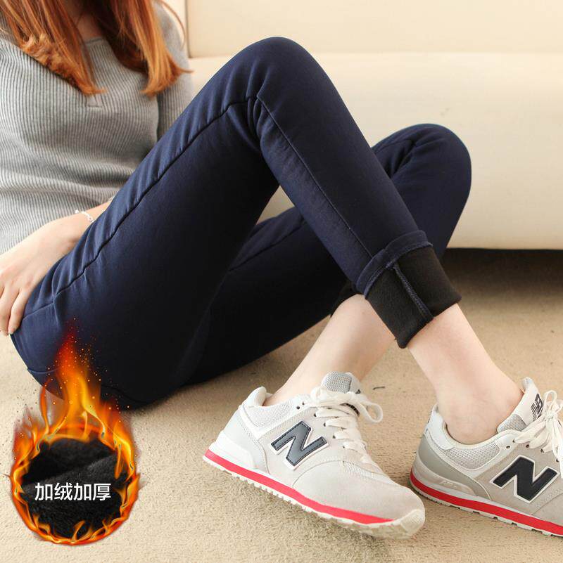 Pregnant women's pants in winter dress wear plywood and thick warm coat pencil pants with thin fluff elastic pants