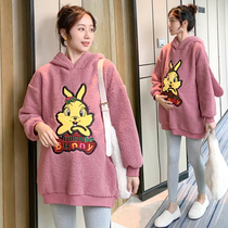 Real shot spot pregnant woman lamb coat female loose sweater top winter New