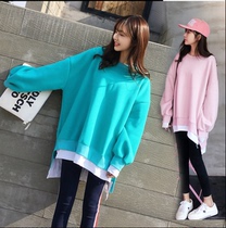 Spot maternity dress spring clothes 2021 new fake two-piece sweater casual fashion Wild