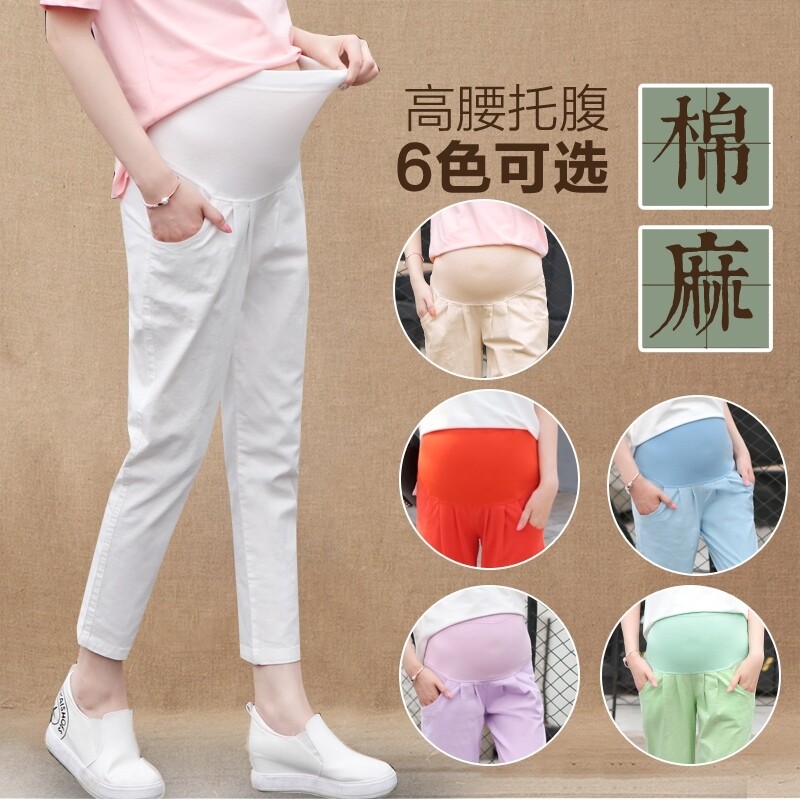 Pregnant woman pants summer thin outside wearing 2020 summer clothes large size size pure cotton linen 90% pregnant woman inner lap pants loose