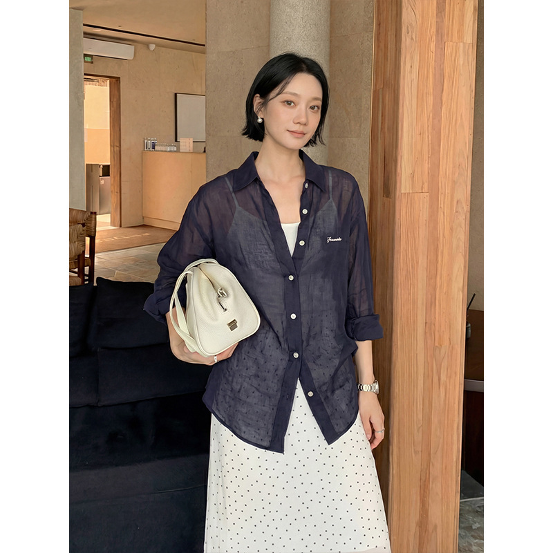 The Mind Ramie Cotton Embroidered Sun Protection Shirt for Women 2026 Summer Korean Style Loose Casual Shirt