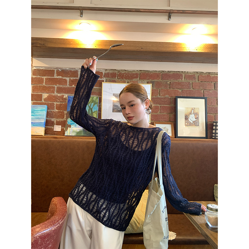 New Open2026 Early Spring New Chic Fashion Lazy and Gentle Style Hollow Long-Sleeved Loose Sweater