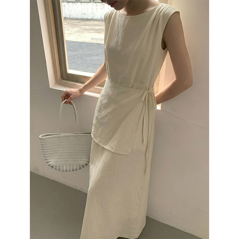 The Mind Tencel Linen Sleeveless Dress 2026 Summer Korean Style Simple Loose Long Dress