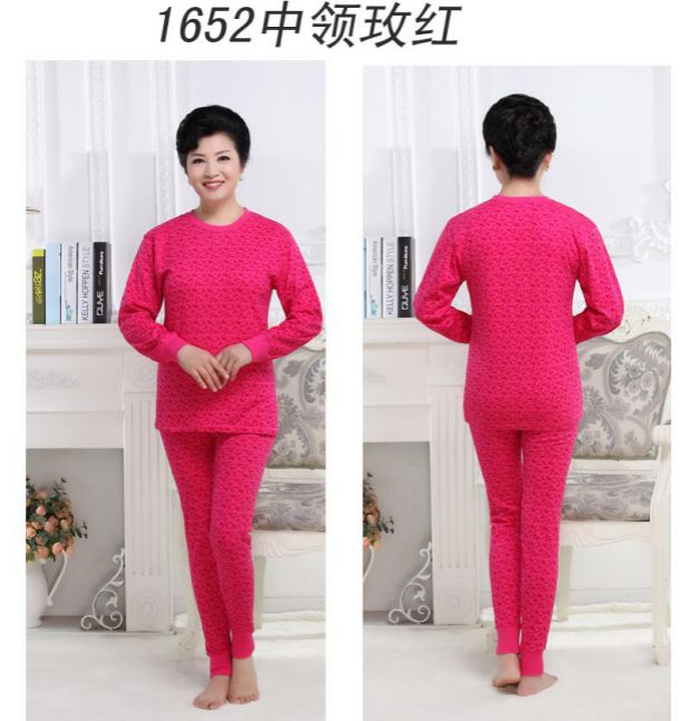 Trung cổ và già Qiuyi Qiuku cổ áo cotton phù hợp với đồ lót nữ nửa cao cổ áo len cotton cộng với phân bón XL những kiểu đồ bộ đẹp