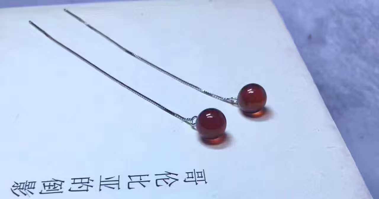 Bai Yutang pure silver inlaid with Brazilian pomegranate stone earline ear pendant popular with no optimization support State inspection live-Taobao
