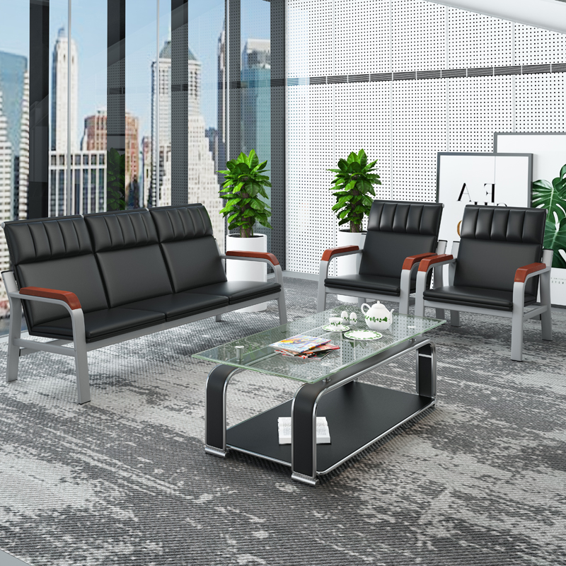 Business Sofa Trio Place Iron Art Office Sofa Tea Table Combination Brief Modern Reception Room Small guest area