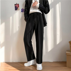 Summer ins simple fall-feeling small suit trousers men's Korean style trendy loose students straight wide-leg casual suit trousers