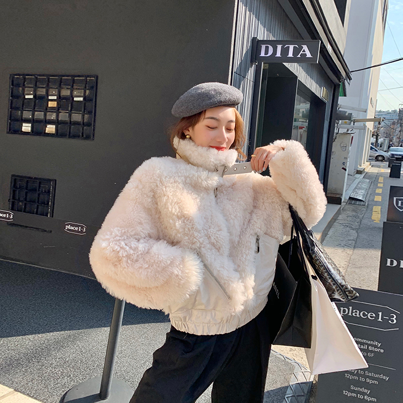 CC Fur Handsome Stand-up Collar Small Short Fur Coat Women Import Mona Wool Fur One Piece Coat