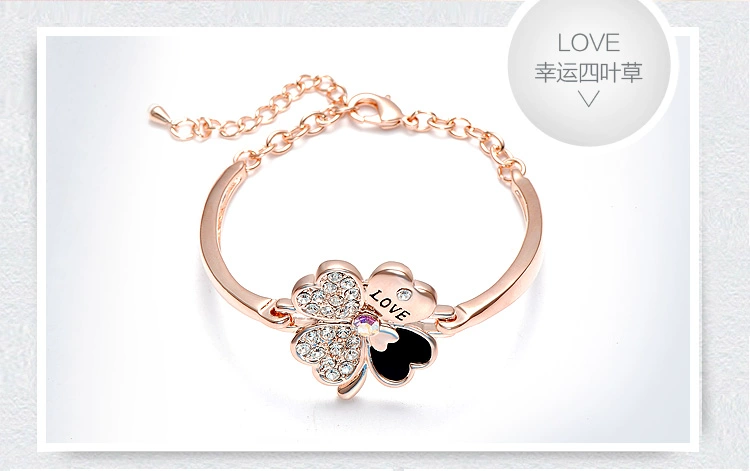 Phiên bản Hàn Quốc của cỏ bốn lá cỏ ngọt vòng tay thô đơn giản thời trang cá tính bạn gái sinh viên tươi thủy triều người rhinestone vòng tay tinh lâm
