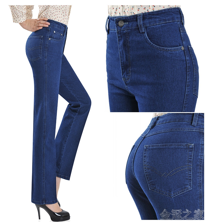 Mùa thu đông 2018 quần jeans mới trung niên cộng với quần nhung dày size lớn eo cao co giãn thẳng quần mẹ quần baggy jean nữ