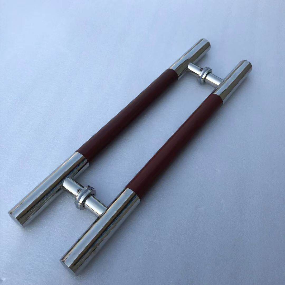 Thickened glass door handle wood grain stainless steel door hotel KTV wooden door handle push-pull frameless door handle