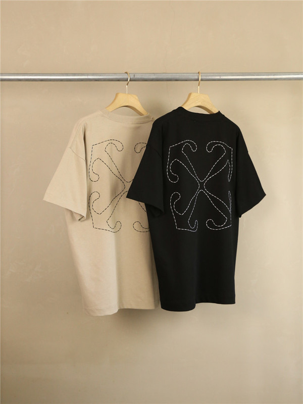 Street Fashion Simple Letter Black and White Contrast Color Square Arrow Line Embroidery Unisex Summer Round Neck Short Sleeve T-Shirt