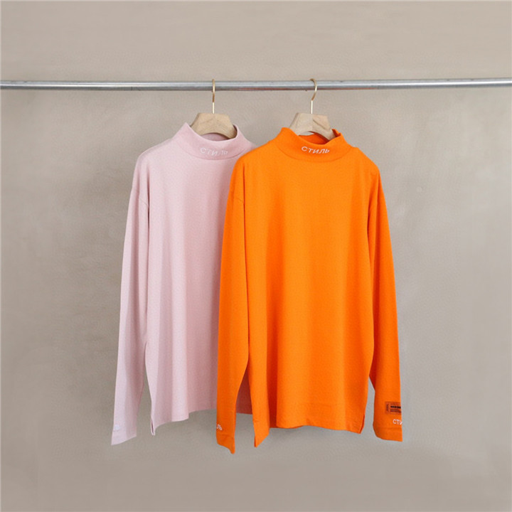 Heron Preston Crane Hp High Collar Long Tee Collar Embroidered Long Sleeve t Can Be Worn by Both Men and Women