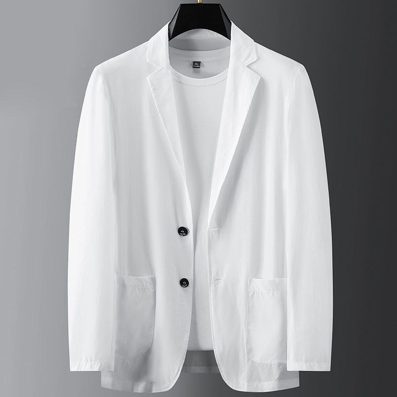 Summer Ice Silk Lightweight Suit for Men, White Ultra-Thin Ice Silk Casual Sun Protection Clothing, Men's Casual Suit Jacket