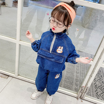 Boys and girls denim suits Western style 2021 spring new 3 years old 4 girls baby Korean version two-piece baby childrens pants