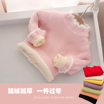 Girls winter fleece thickened sweater Western style knitted sweater 2021 new baby girl half turtleneck childrens bottoming shirt