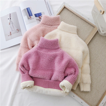 Boys and girls winter fleece thickened turtleneck sweater 2 mink velvet 1-3 years old 4 female baby children bottoming sweater 5
