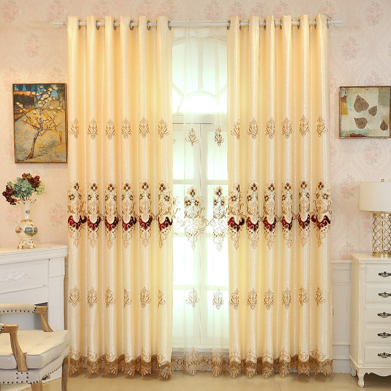 Eurostyle embroidered embroidered yarn curtain yellow window fabric finished product shade 2022 new bedroom special price window living-room floor