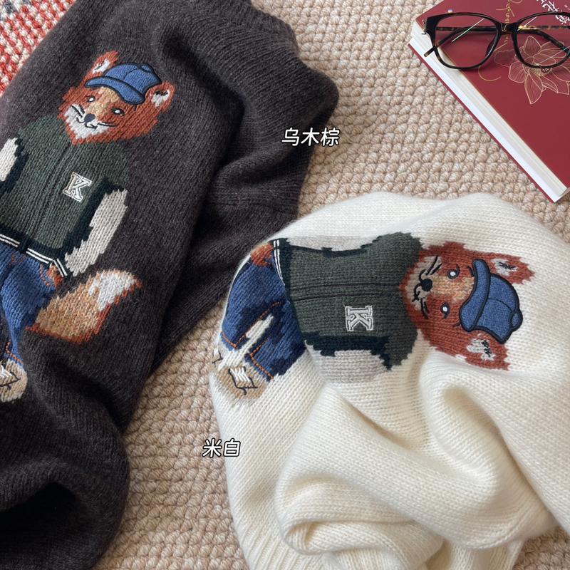 Chuyuan~ Great Stuff! Retail Price Is over 4K! French Little Fox Brand Wool Blend Knit Pullover Sweater for Men and Women, Autumn and Winter