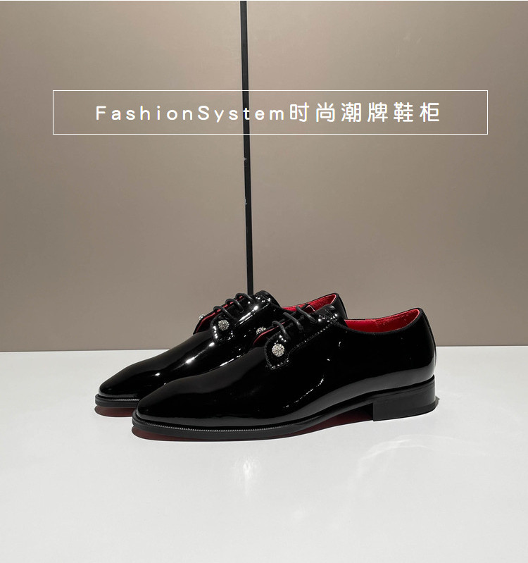 High-End Abcl Red-Soled Leather Shoes, Formal Genuine Leather Patent Leather Shoes with Red Lining, Eyelet with Diamond Buckle, Wedding Shoes, Casual Business Shoes