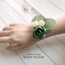 Bridesmaid hand flower Wedding fresh green forest Korean rose simulation flower bracelet Bridal sister group wrist flower