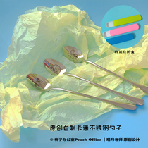 Peach office original design illustration cartoon good luck panda rabbit stainless steel spoon cute simple