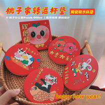 Peach office original design new ox New Year gift transfer coaster ceramic waterproof non-slip heat resistant