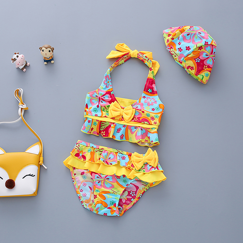 Áo tắm trẻ em Hàn Quốc cho bé gái mặc bikini màu vàng hoa bé gái công chúa bé gái mặc đồ bơi nhanh khô bikini cho bé sơ sinh