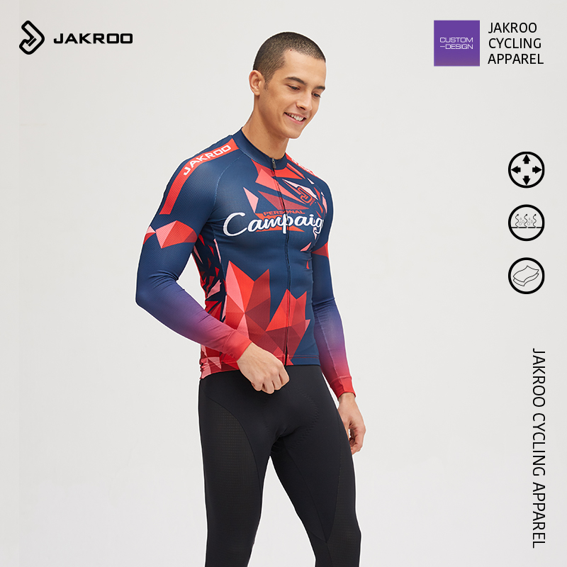 Jet cool cycling clothing spring and summer men's long-sleeved ice Maple leaf riding suit Quick-drying air-permeable mountain bike riding equipment