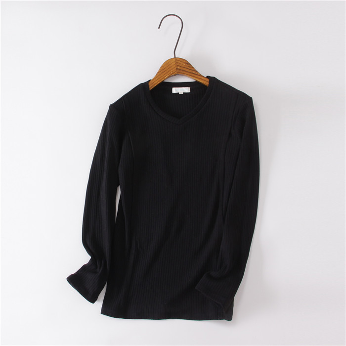 Export Japanese autumn and winter pregnant women nursing knitwear postpartum long sleeve V-neck side open nursing T-shirt base D321