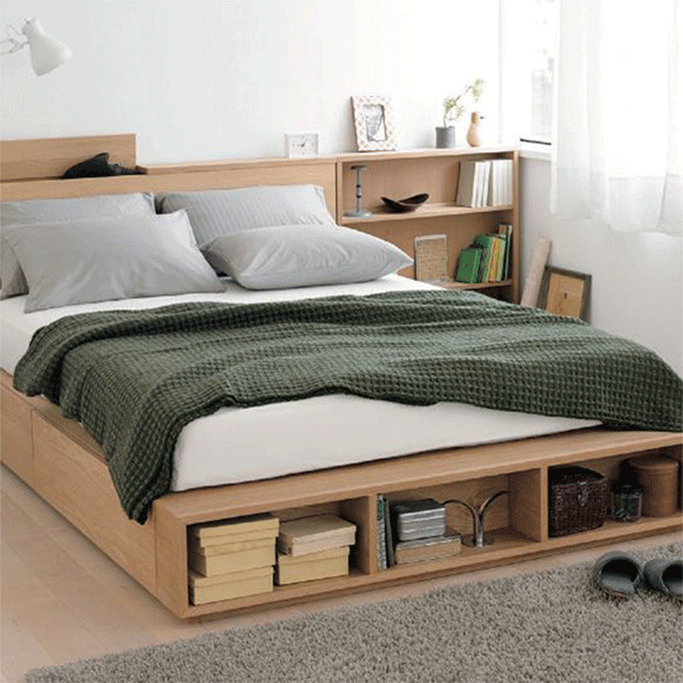 Phong cách Bắc Âu gỗ rắn không giường không giường tựa lưng giường đơn giản lưu trữ hiện đại lưu trữ giường chiếu giường - Giường giuong ngu