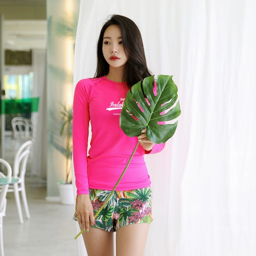 Раздельный купальник, униформа, лонгслив, оранжевый спортивный топ с чашечками, штаны, защита от солнца