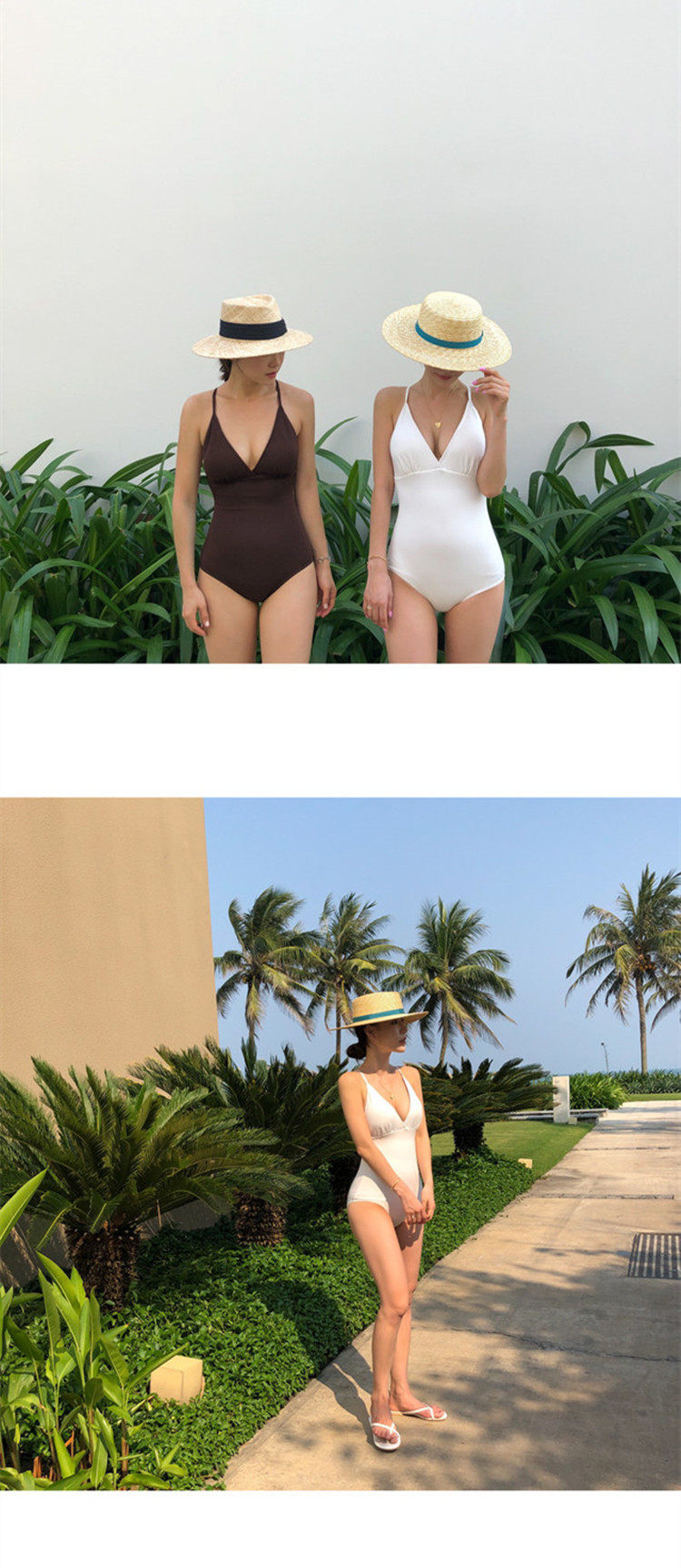 Белый кофейный сексуальный купальник, популярно в интернете, с открытой спиной 