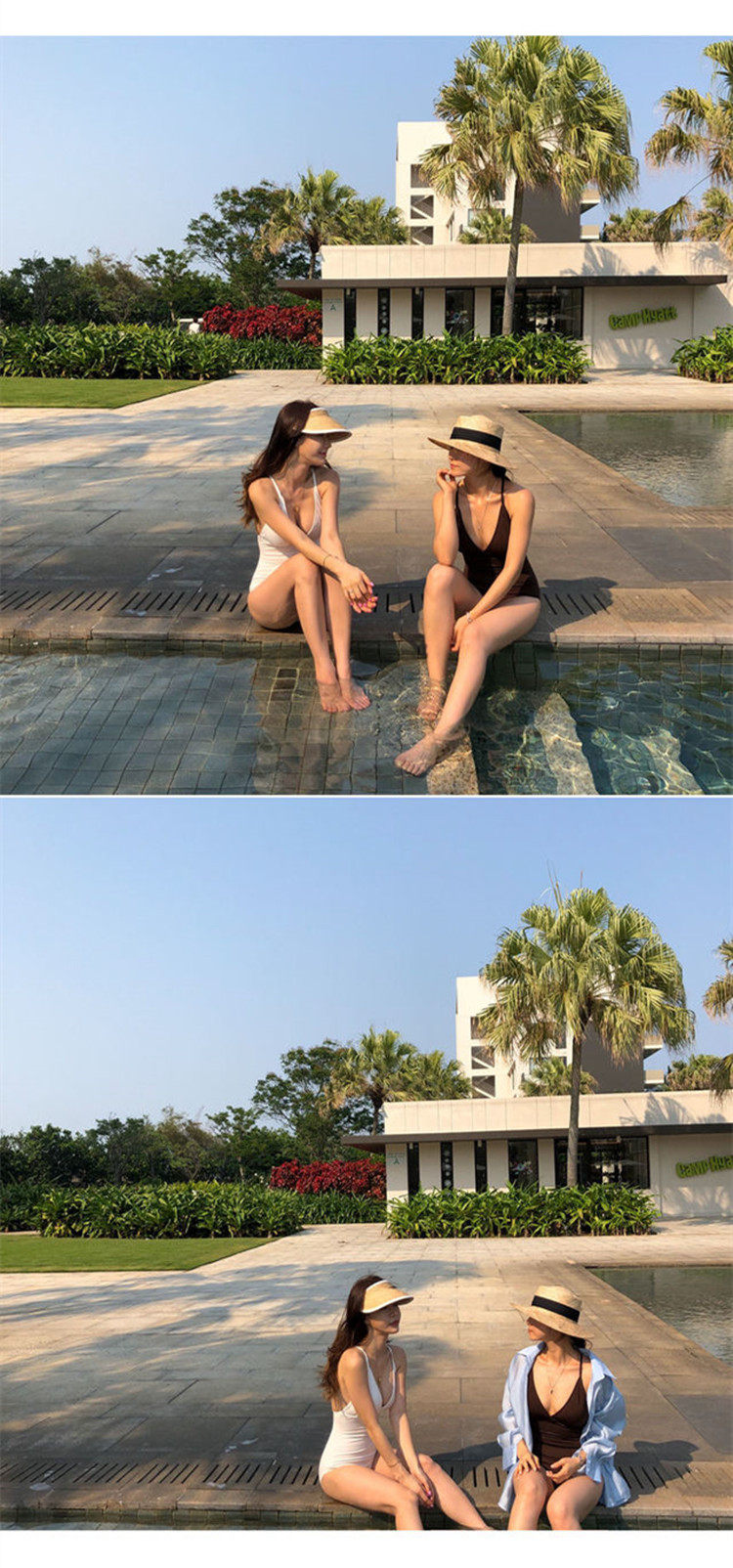 Белый кофейный сексуальный купальник, популярно в интернете, с открытой спиной 