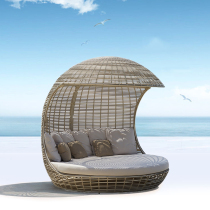 Outdoor rattan large round bed creative leisure rattan sofa bed imitation rattan art villa garden sunshade sofa bed